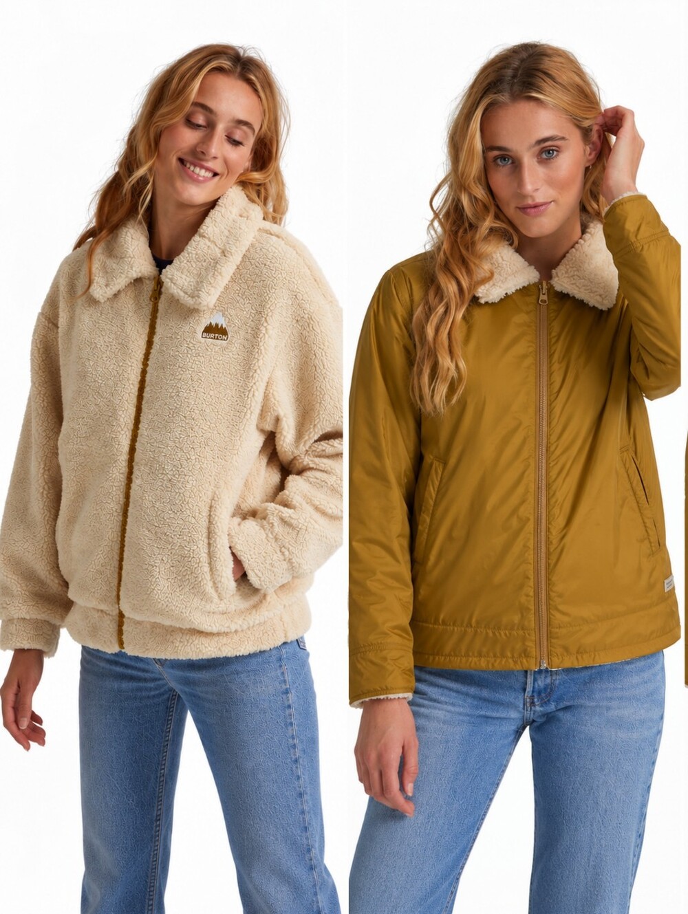 Burton Lynx Reversible Sherpa Fleece Jacket Women’s Small Cream Mustard Gold